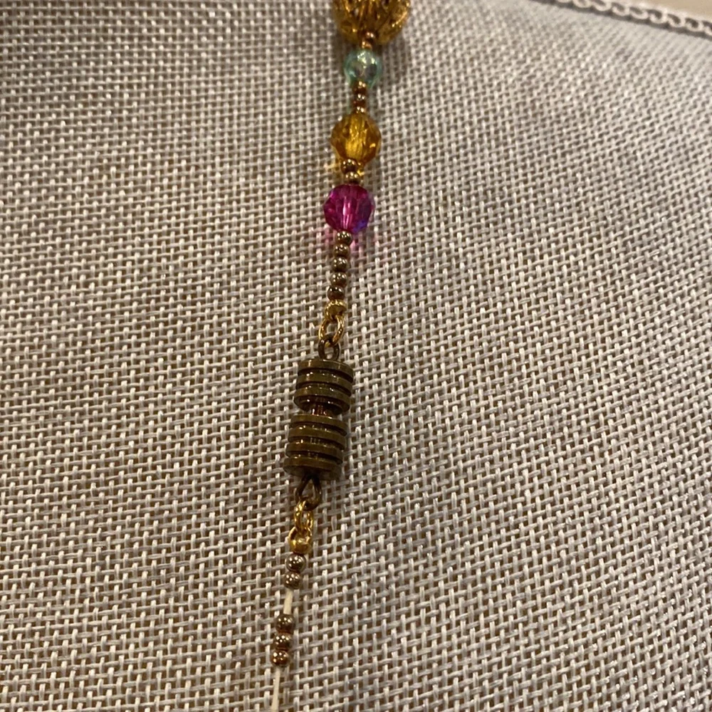 Women's long gold multi colored beads and stones necklace - Picture 5 of 8